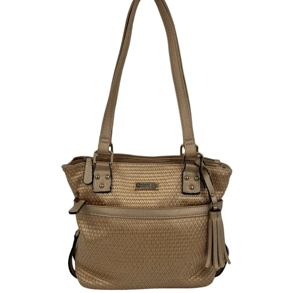 Stone Mountain Metallic Gold Straw Shoulder Bag NWOT